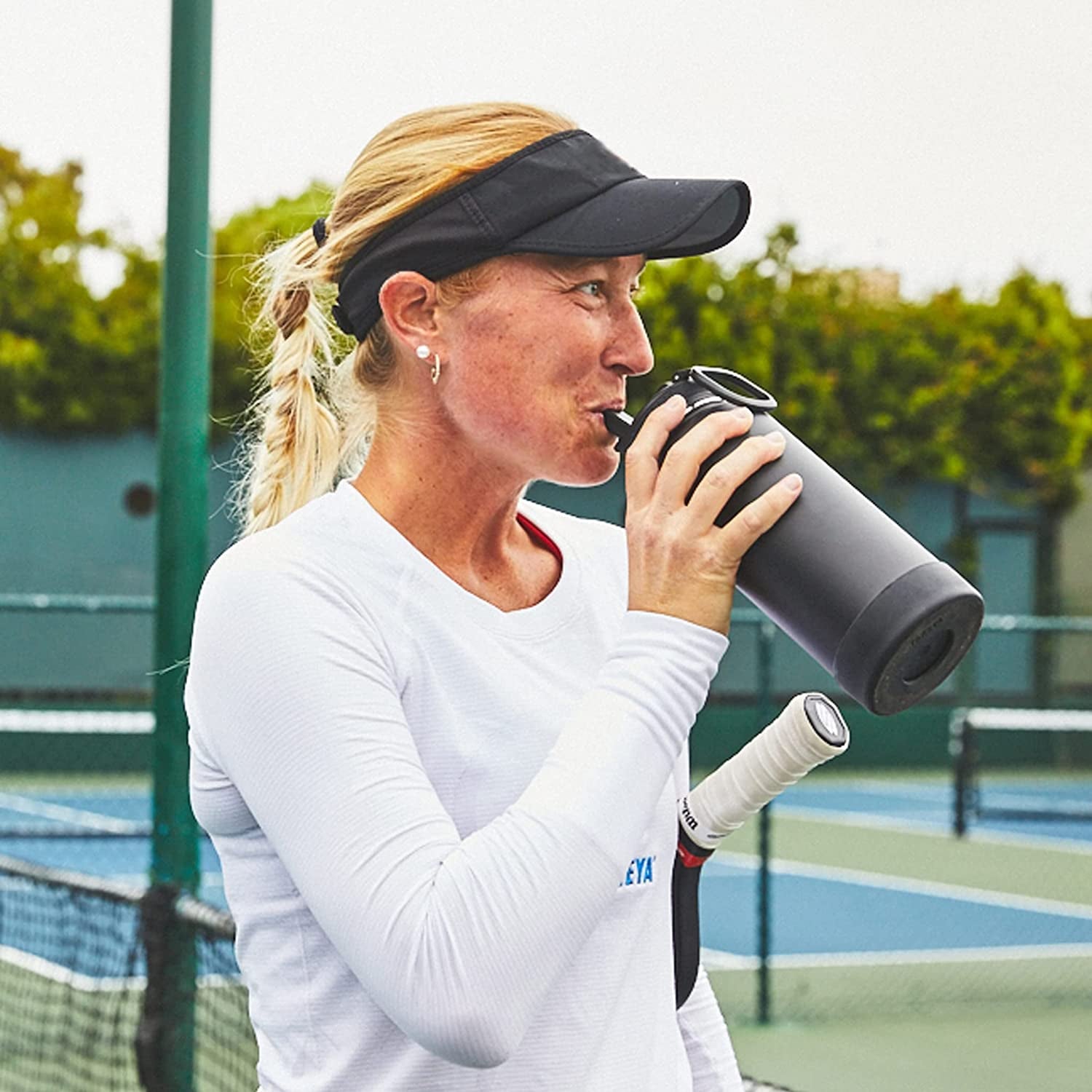 Pickleball Stainless Steel Insulated Water Bottle with Choice of Lid and Carry Handle, 32 Ounce, Dropshot Teal