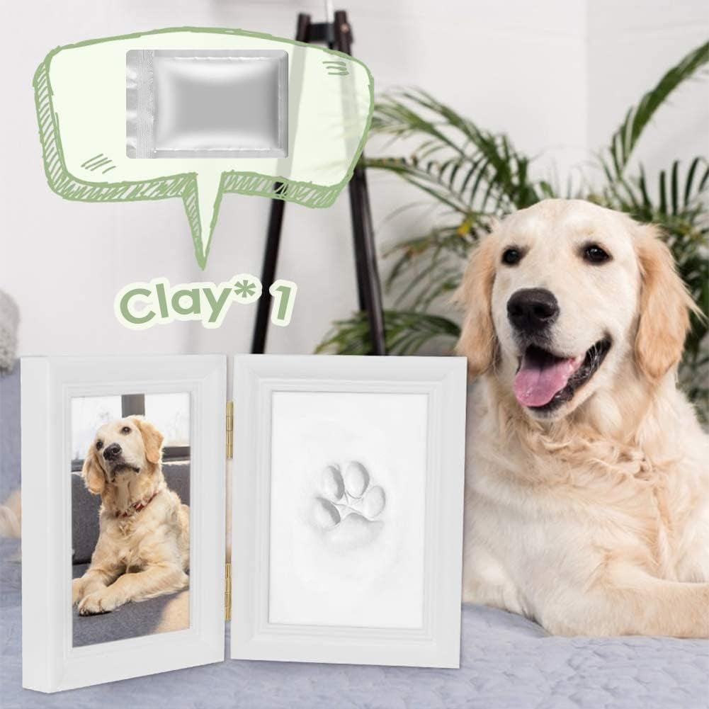 Pet Pawprint Keepsake Kit, Picture Frame with Clay Imprint Kit, Personalized Gift for Dogs Pet Lovers